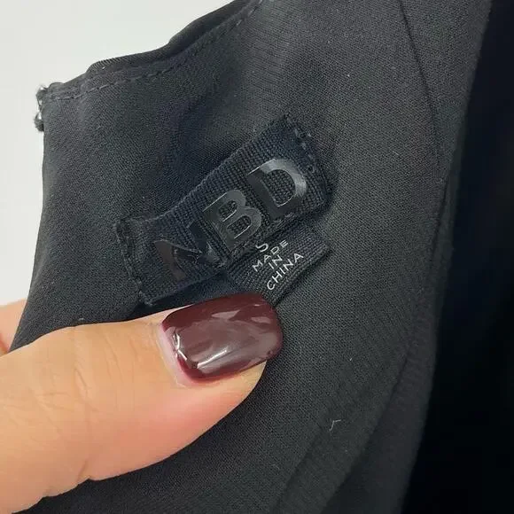 NBDBrigitta Midi Dress in Black Satin Lace Asymmetrical Slip S